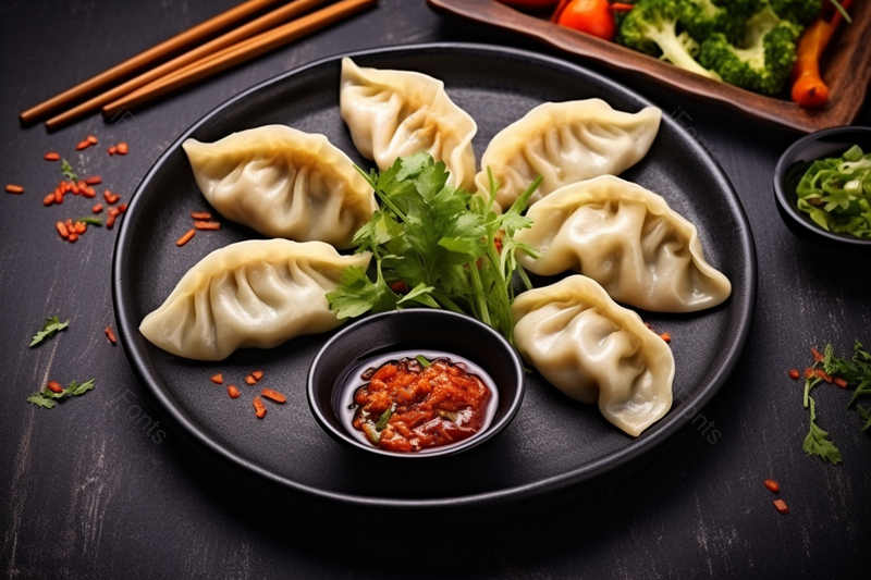 美味的猪肉馅煎饺装在黑色盘子里中国美食,高清,摄影图,摄影图片,图片大全,摄影图免费下载